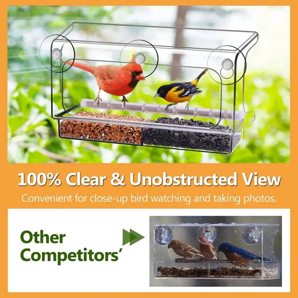Lujii Window Bird Feeder, Clear, New